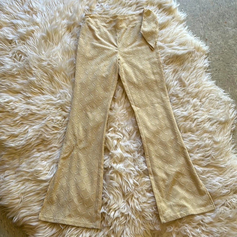 Beige Pattern Pants with Side Tie